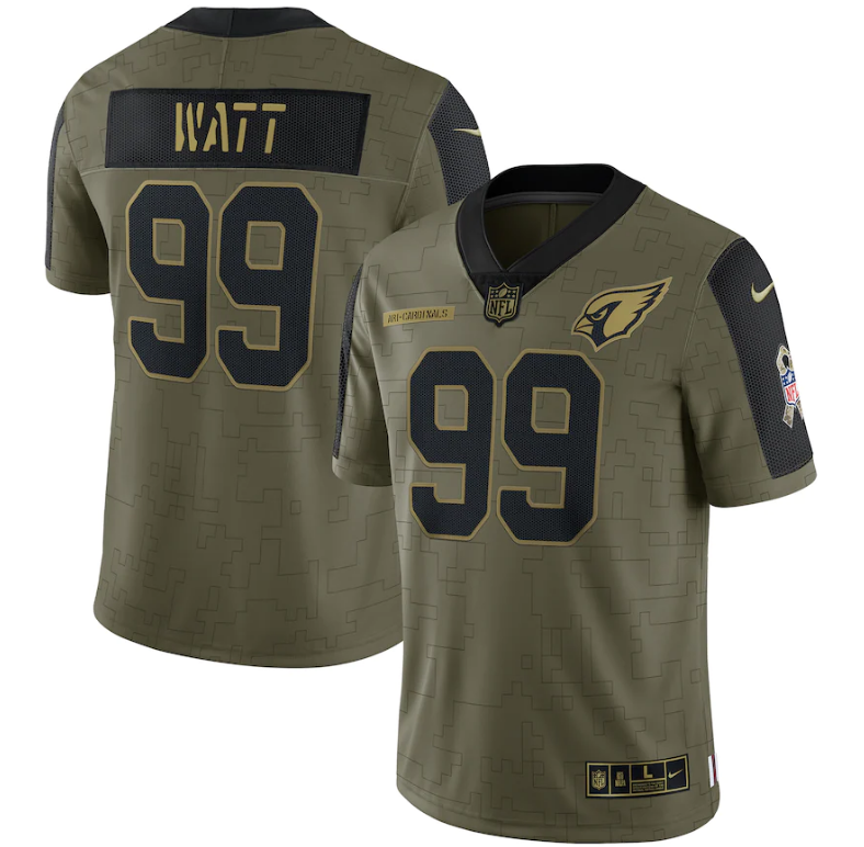 Men's Arizona Cardinals #99 J.J. Watt 2021 Olive Salute To Service Limited Stitched